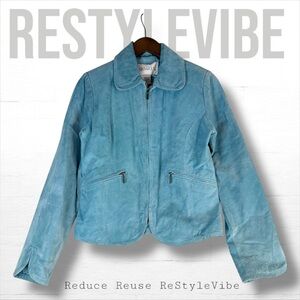 CHADWICK’S Women’s Size S Jacket Coat Leather Suede Zipper Close RETRO Blue